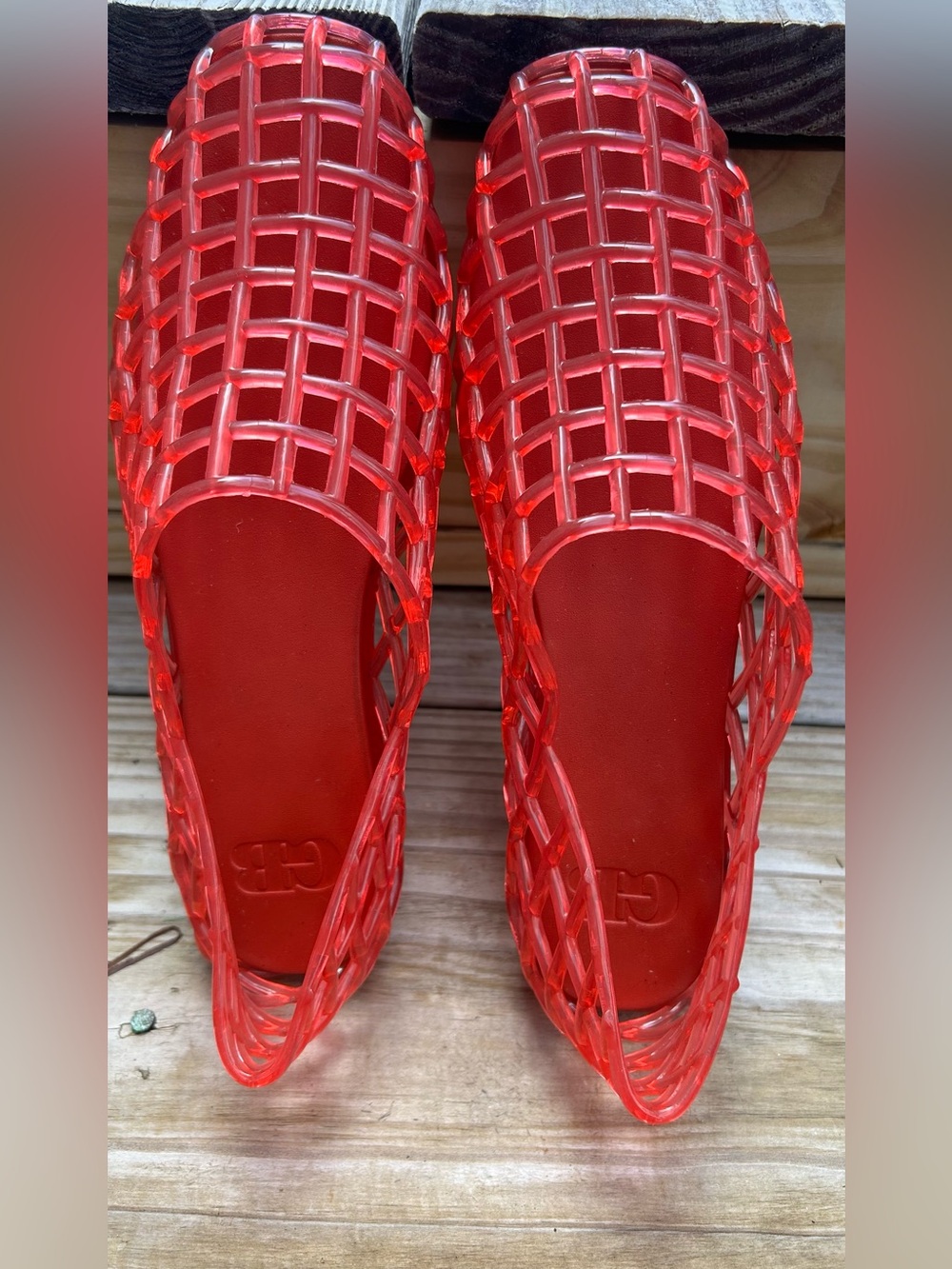 GB Jell-Us Red Coral Woven Jelly Ballet Flats Size 7 EUC